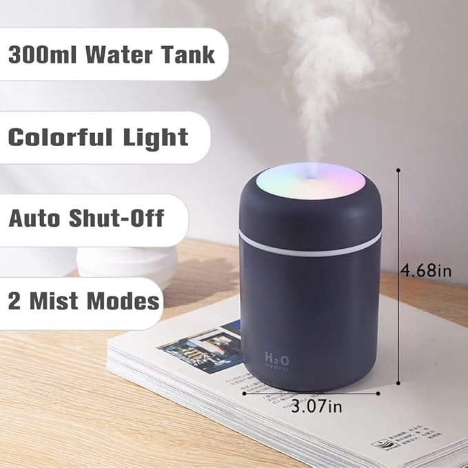 Portable Mini Humidifier For Room Moisture | LED Night Light Humidifier for Cars, Office & Bedroom