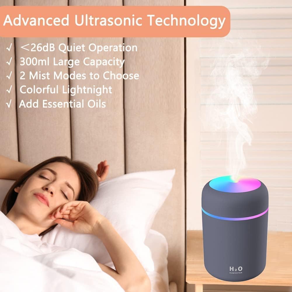 Portable Mini Humidifier For Room Moisture | LED Night Light Humidifier for Cars, Office & Bedroom